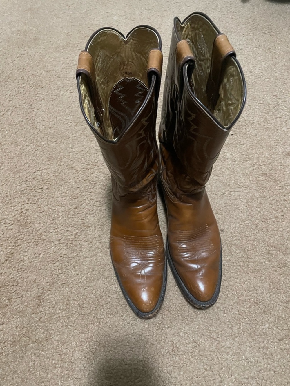 El General Brown Leather Western Boots with Stitched Inlay